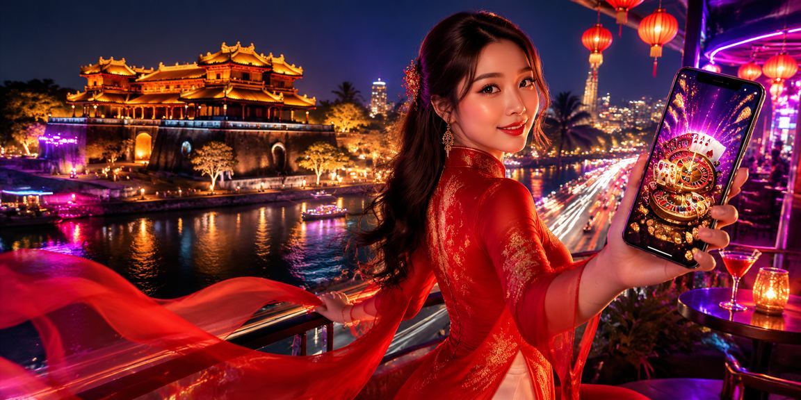 Phụ nữ mặc áo dài tại Huế sử dụng điện thoại trải nghiệm nền tảng cá cược trực tuyến
